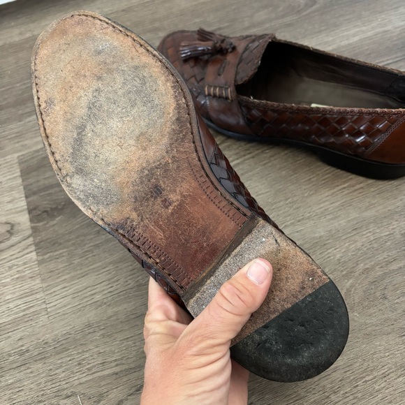 Men's Bragano by Cole Haan Loafers Dress Shoes Brown Woven Leather with Tassle - Picture 8 of 8